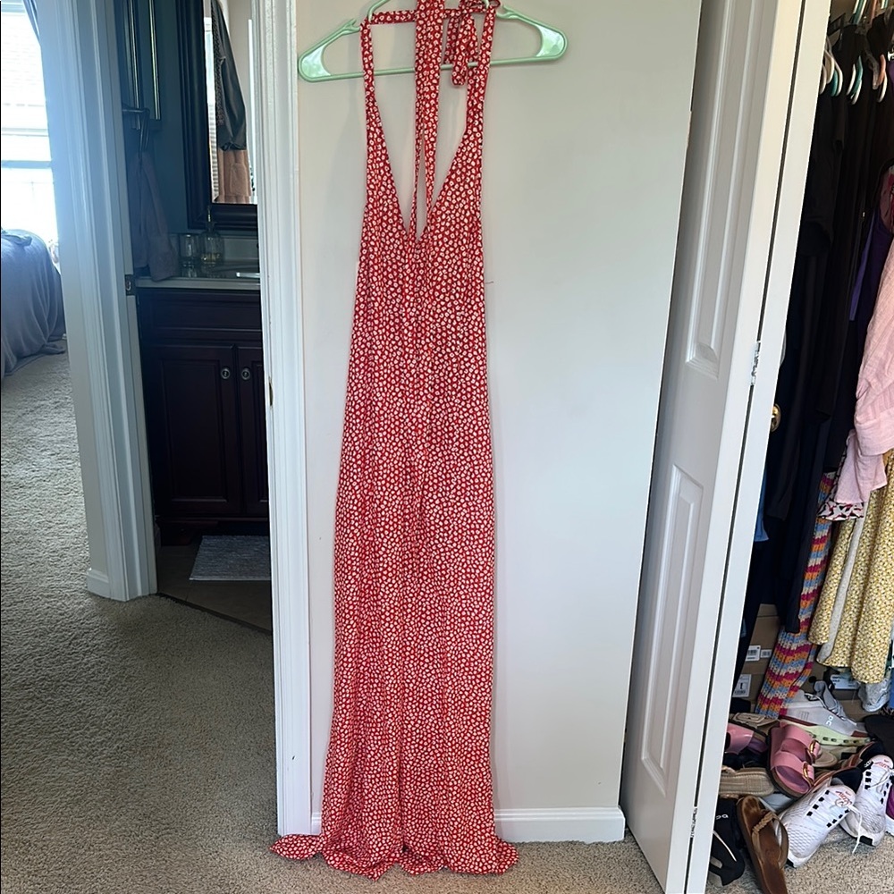 RESA Red and White Floral Halter Jumpsuit